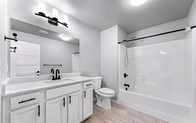 Cordata neighborhood bathroom repaint in Bellingham, WA — clean cut lines and durable interior finish.